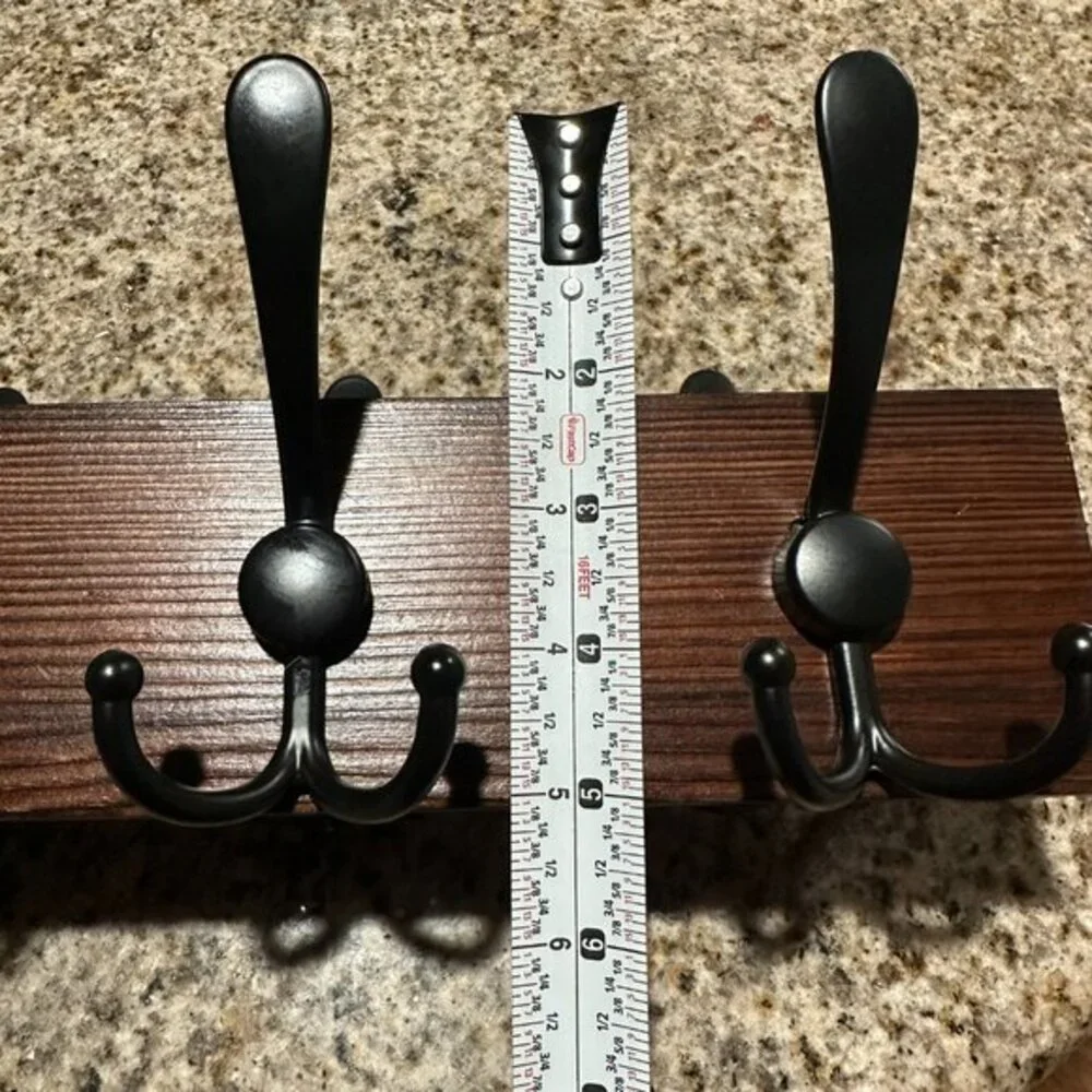 Folding Wood Wall Coat Rack Black Hooks Center Hinge 32